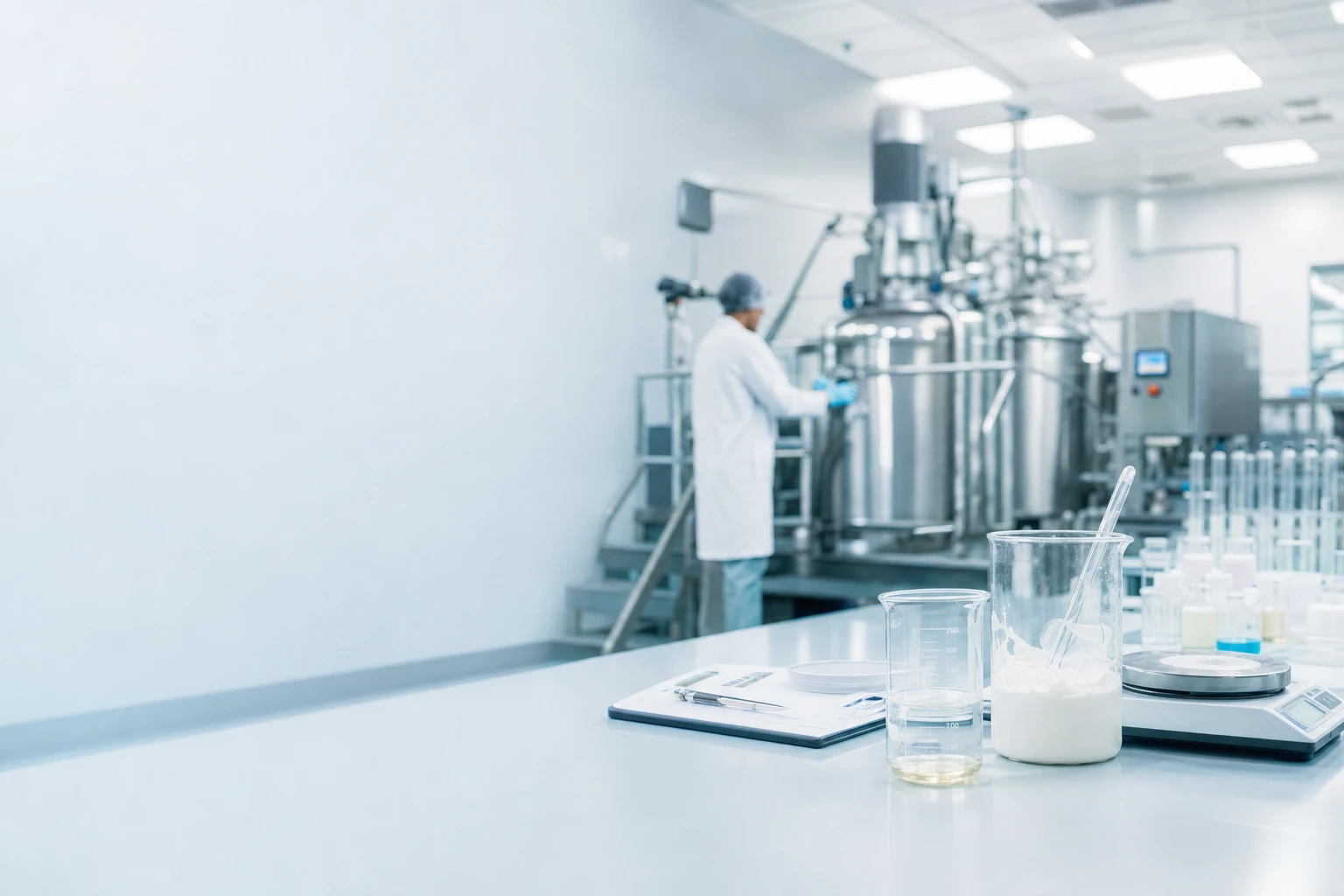Ausmetix GMP cosmetic manufacturing facility with stainless steel mixing vessels and formulation equipment